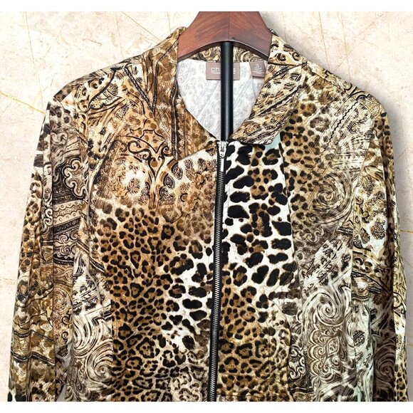Chicos Leopard Print Lightweight Zip Jacket Size 3 Paisley Mix Design Womens - Picture 2 of 8